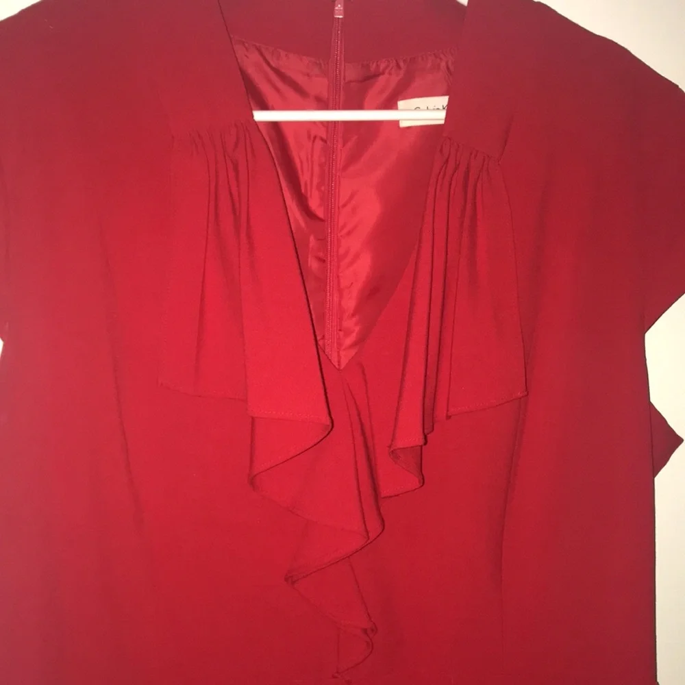Calvin Klein Red Short Sleeve Ruffled Cocktail Dress Size 14 - Picture 2 of 4